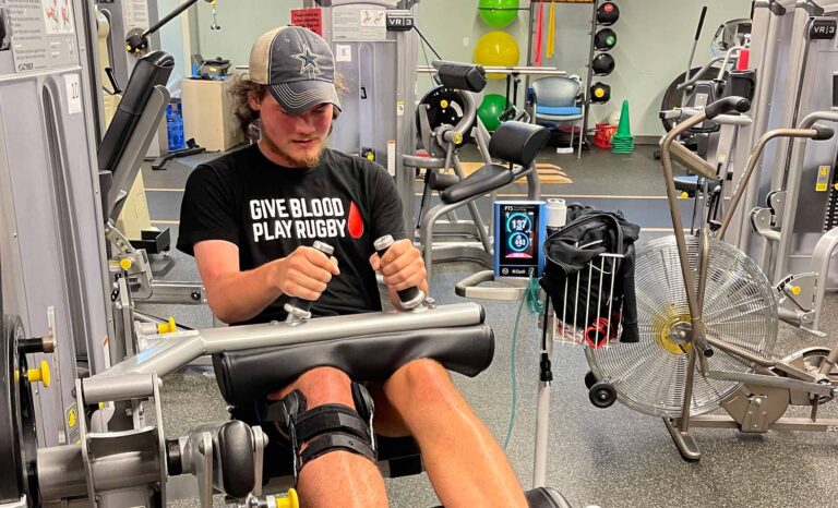 Patient in a blood flow restriction training appointment