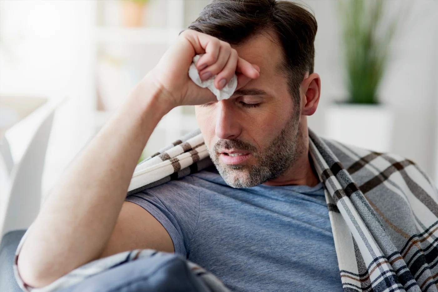 Man sick with the flu