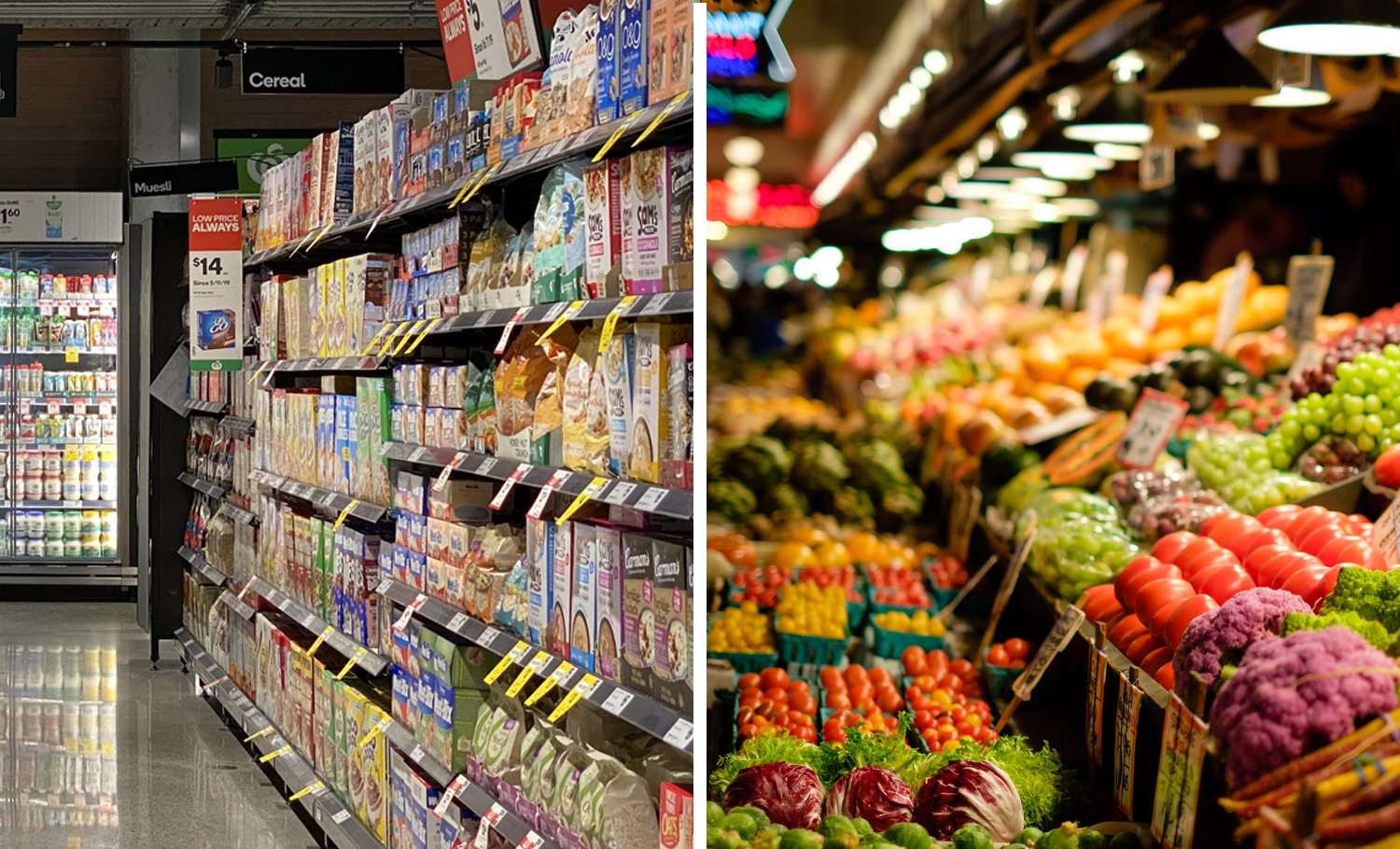 comparison of inner grocery aisle versus the outer aisle